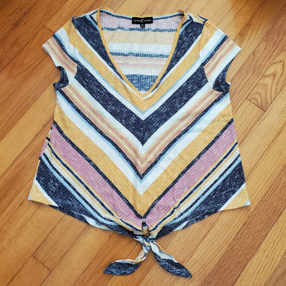Almost Famous Striped  Tie Front Top